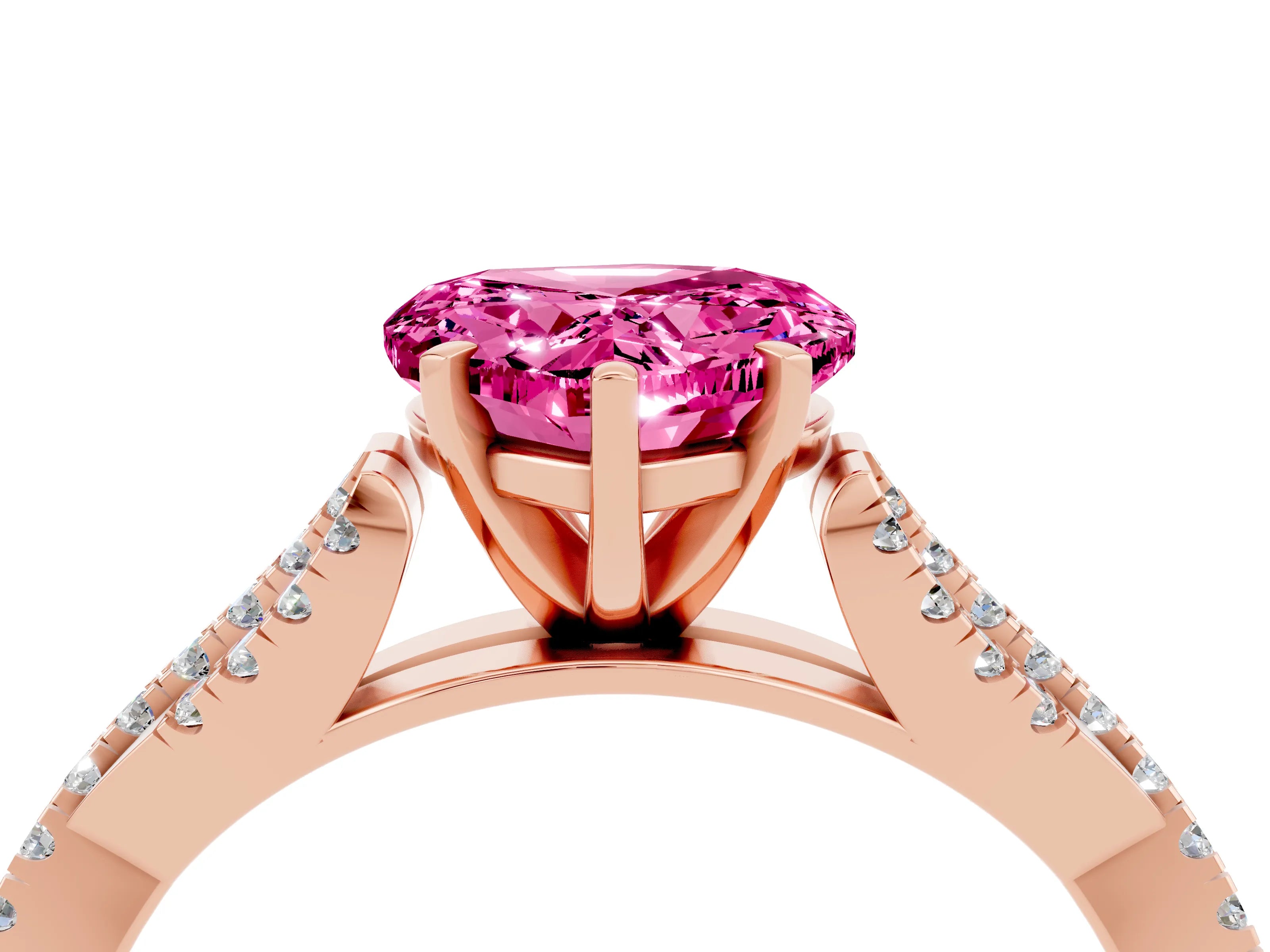 Rose gold Heart Cut Pink Sapphire Solitaire Engagement Ring with Twisted Pavé Band and Four-Prong Setting_28