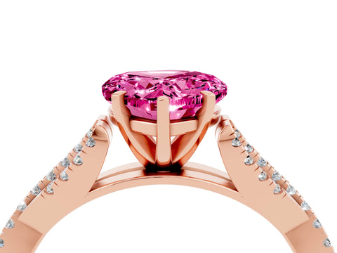 Rose gold Heart Cut Pink Sapphire Solitaire Engagement Ring with Twisted Pavé Band and Four-Prong Setting_28