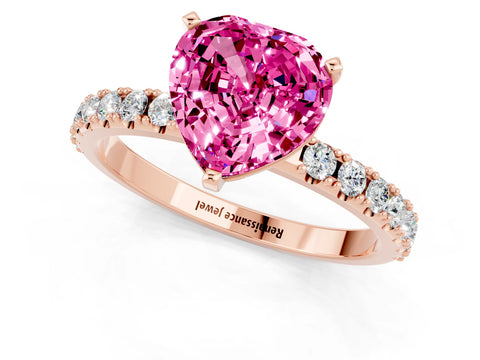 Rose gold Heart Cut Pink Sapphire Solitaire Pavé Band with Four-Prong Setting_25