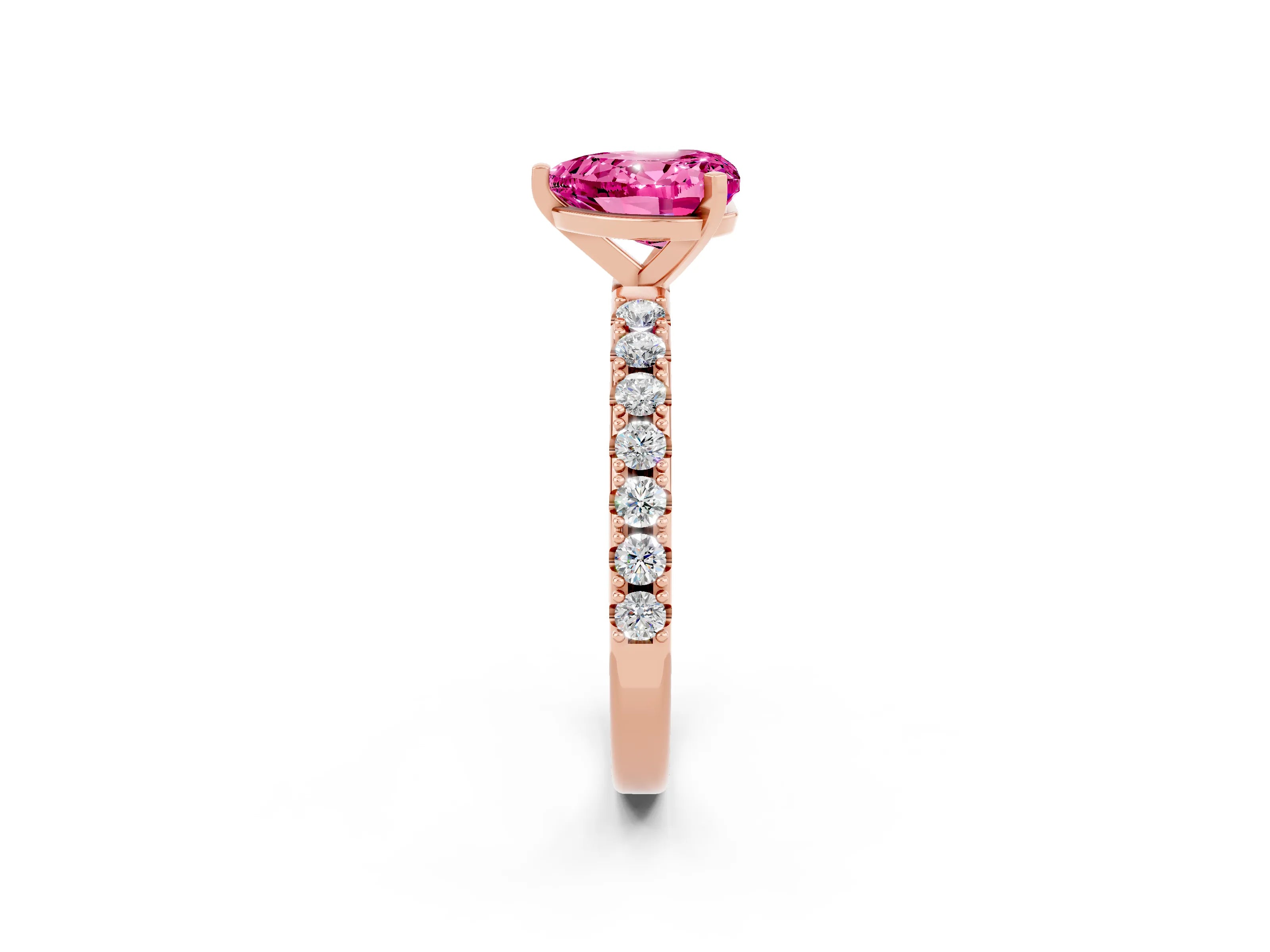 Rose gold Heart Cut Pink Sapphire Solitaire Pavé Band with Four-Prong Setting_26