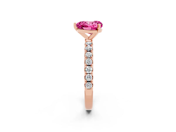Rose gold Heart Cut Pink Sapphire Solitaire Pavé Band with Four-Prong Setting