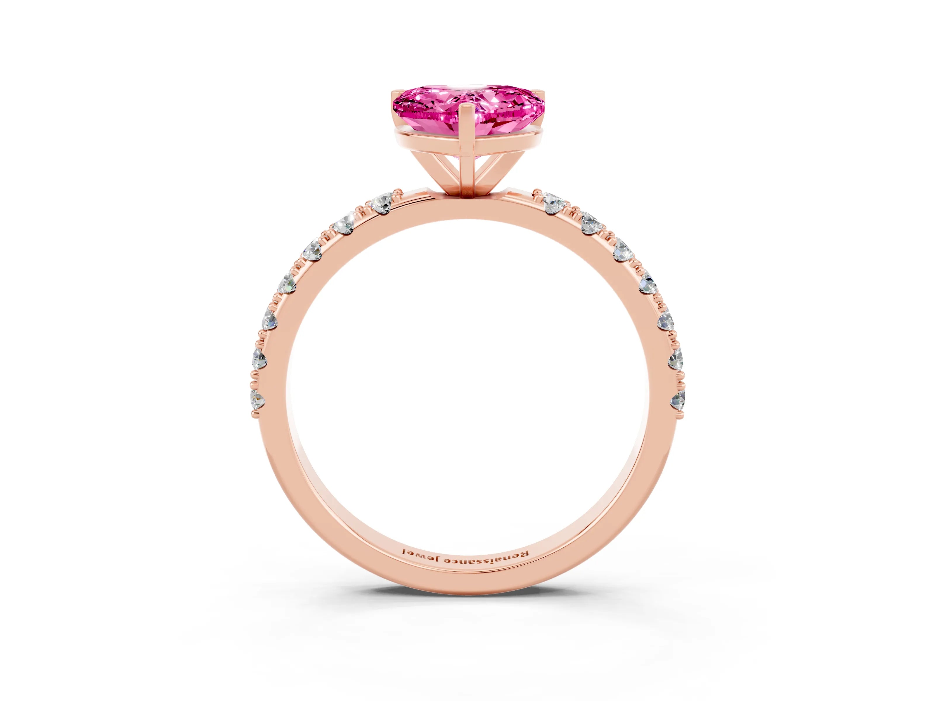 Rose gold Heart Cut Pink Sapphire Solitaire Pavé Band with Four-Prong Setting_27