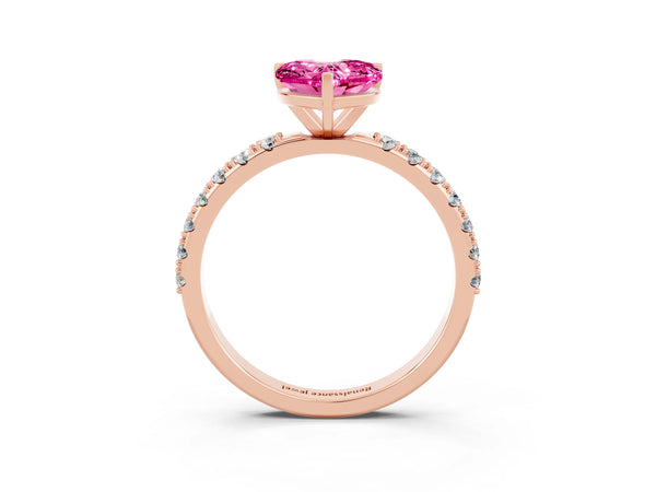 Rose gold Heart Cut Pink Sapphire Solitaire Pavé Band with Four-Prong Setting