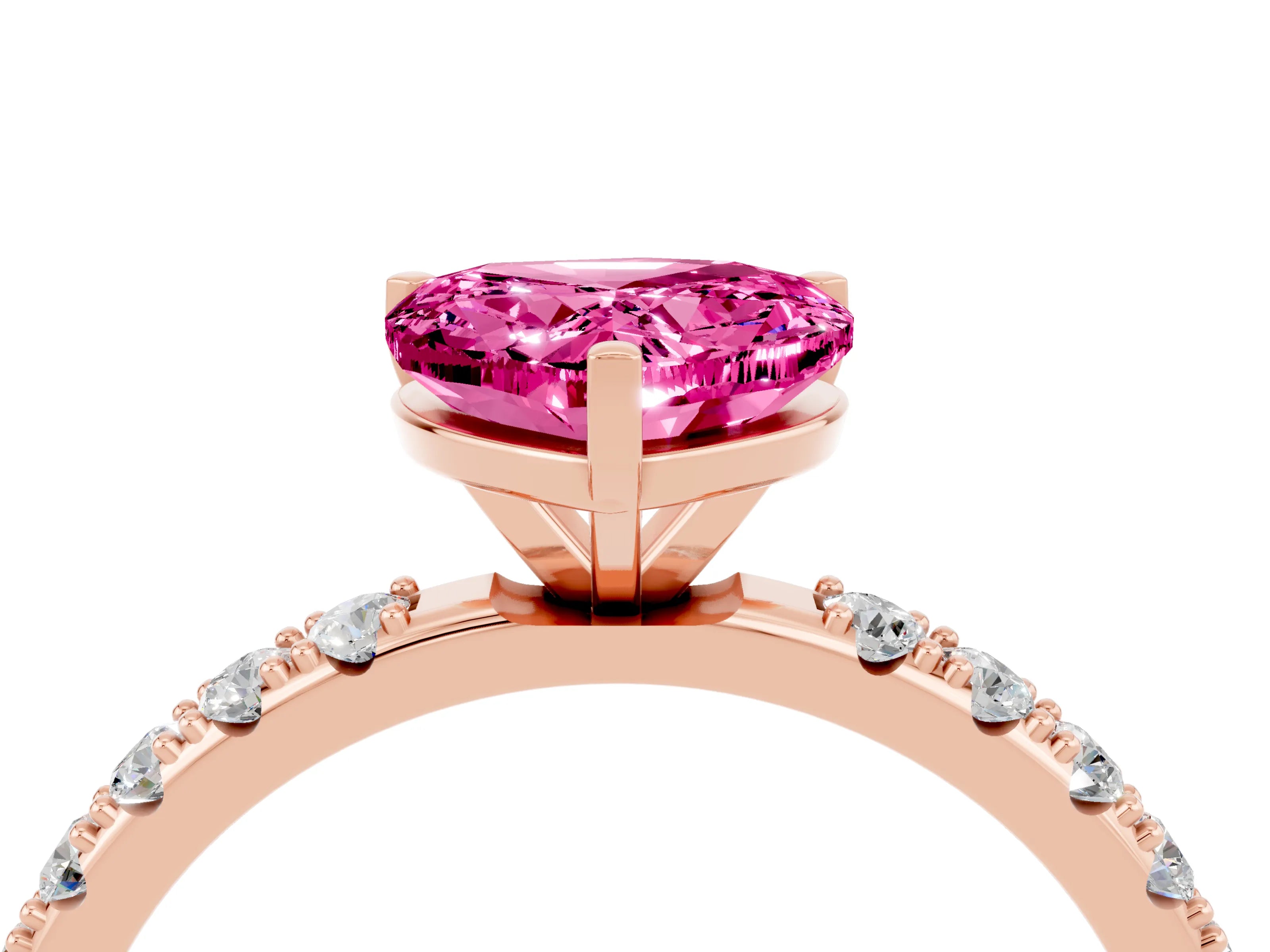 Rose gold Heart Cut Pink Sapphire Solitaire Pavé Band with Four-Prong Setting_28