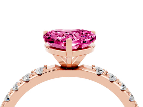 Rose gold Heart Cut Pink Sapphire Solitaire Pavé Band with Four-Prong Setting_28