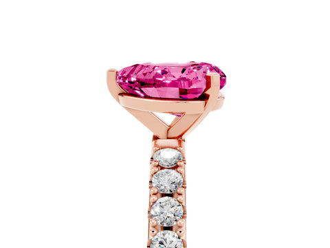 Rose gold Heart Cut Pink Sapphire Solitaire Pavé Band with Four-Prong Setting_29