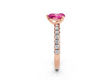 Rose gold Heart Cut Pink Sapphire Solitaire Pavé Engagement Ring with Round Band and Prong Setting_14