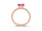 Rose gold Heart Cut Pink Sapphire Solitaire Pavé Engagement Ring with Round Band and Prong Setting_15