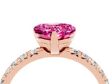 Rose gold Heart Cut Pink Sapphire Solitaire Pavé Engagement Ring with Round Band and Prong Setting_16
