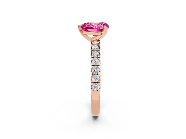 Rose gold Heart Cut Pink Sapphire Solitaire Pavé Engagement Ring with Round Band and Prong Setting