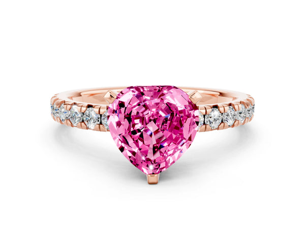 Rose gold Heart Cut Pink Sapphire Solitaire Pavé Engagement Ring with Round Band and Prong Setting