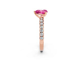 Rose gold Heart Cut Pink Sapphire Solitaire Pavé Engagement Ring with Round Band and Prong Setting_68