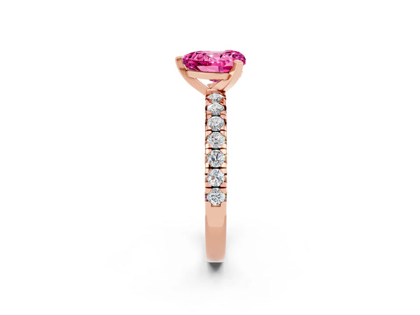 Rose gold Heart Cut Pink Sapphire Solitaire Pavé Engagement Ring with Round Band and Prong Setting