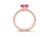Rose gold Heart Cut Pink Sapphire Solitaire Pavé Engagement Ring with Round Band and Prong Setting_69