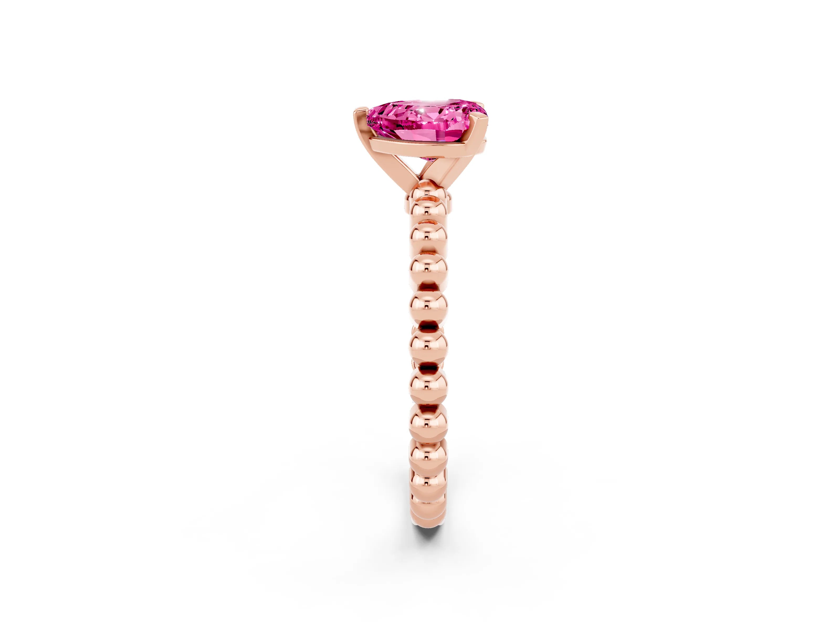 Rose gold Heart Cut Pink Sapphire Solitaire Ring with Beaded Band and Prong Setting_2
