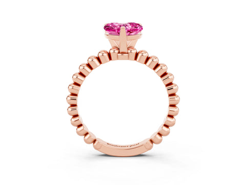 Rose gold Heart Cut Pink Sapphire Solitaire Ring with Beaded Band and Prong Setting_3