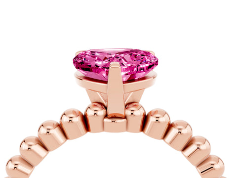 Rose gold Heart Cut Pink Sapphire Solitaire Ring with Beaded Band and Prong Setting_4