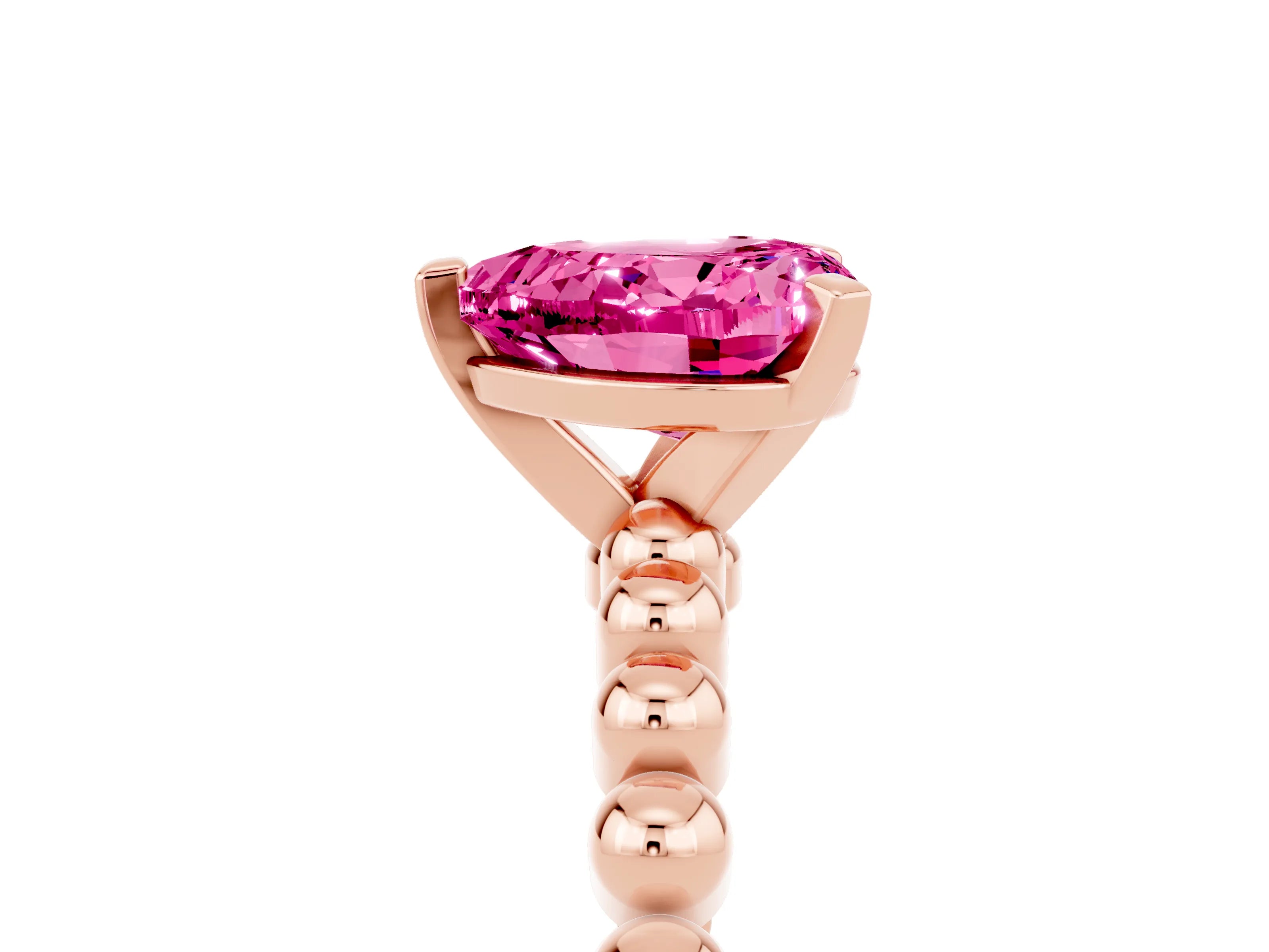 Rose gold Heart Cut Pink Sapphire Solitaire Ring with Beaded Band and Prong Setting_5