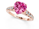 Rose gold Heart Cut Pink Sapphire Solitaire Ring with Cathedral Setting and Pavé Band_25