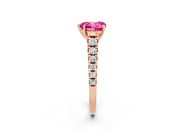Rose gold Heart Cut Pink Sapphire Cathedral Solitaire Ring with Round  Pavé Band