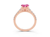 Rose gold Heart Cut Pink Sapphire Solitaire Ring with Cathedral Setting and Pavé Band_27