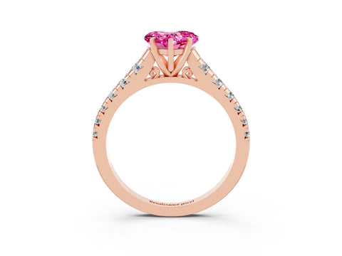 Rose gold Heart Cut Pink Sapphire Solitaire Ring with Cathedral Setting and Pavé Band_27