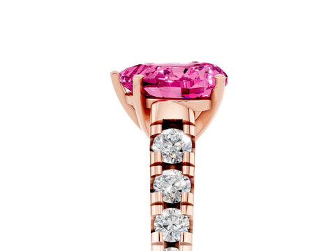 Rose gold Heart Cut Pink Sapphire Solitaire Ring with Cathedral Setting and Pavé Band_29