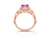 Rose gold Heart Cut Pink Sapphire Solitaire Ring with Filigree Band and Four-Prong Setting_51