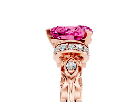 Rose gold Heart Cut Pink Sapphire Solitaire Ring with Filigree Band and Four-Prong Setting_53