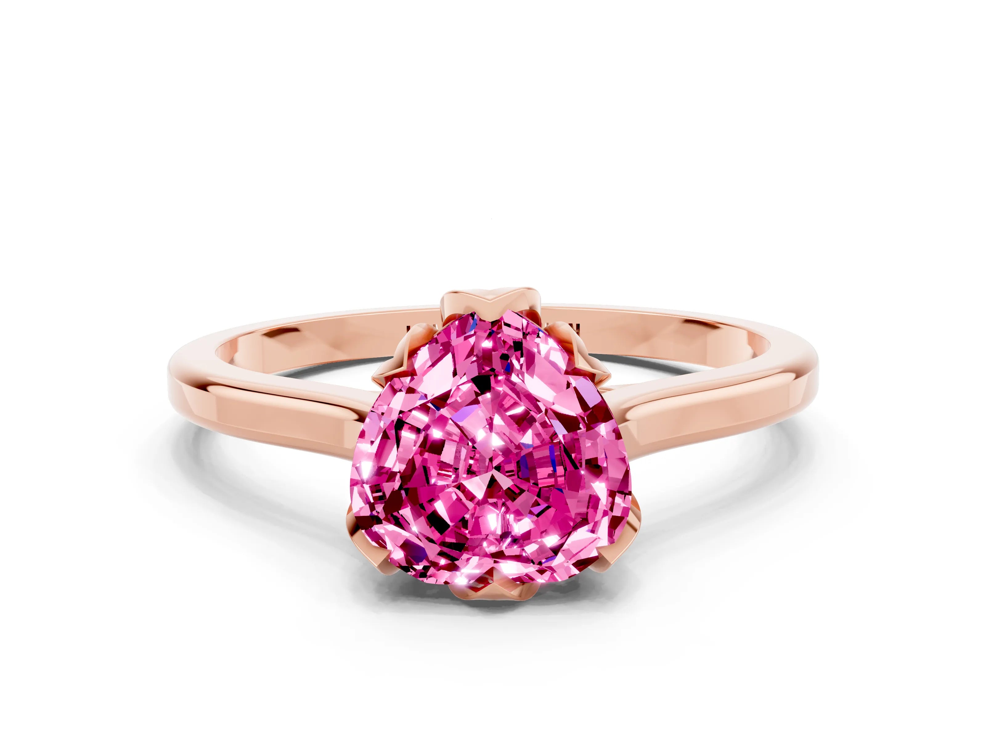 Rose gold Heart Cut Pink Sapphire Solitaire Ring with Flower Prong Setting and Classic Band_12