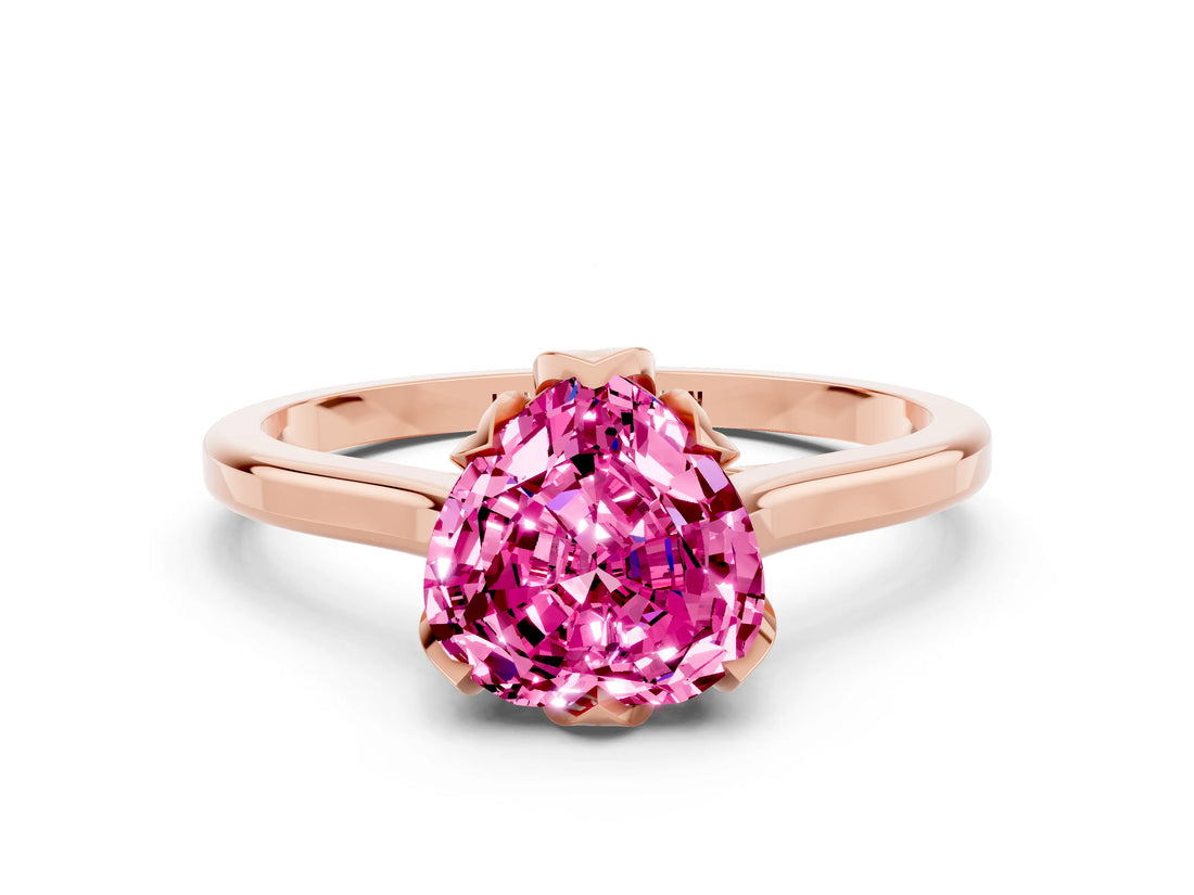 Rose gold Heart Cut Pink Sapphire Solitaire Ring with Flower Prong Setting and Classic Band_12