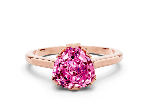 Rose gold Heart Cut Pink Sapphire Solitaire Ring with Flower Prong Setting and Classic Band