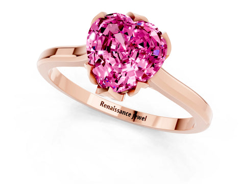 Rose gold Heart Cut Pink Sapphire Solitaire Ring with Flower Prong Setting and Classic Band_13