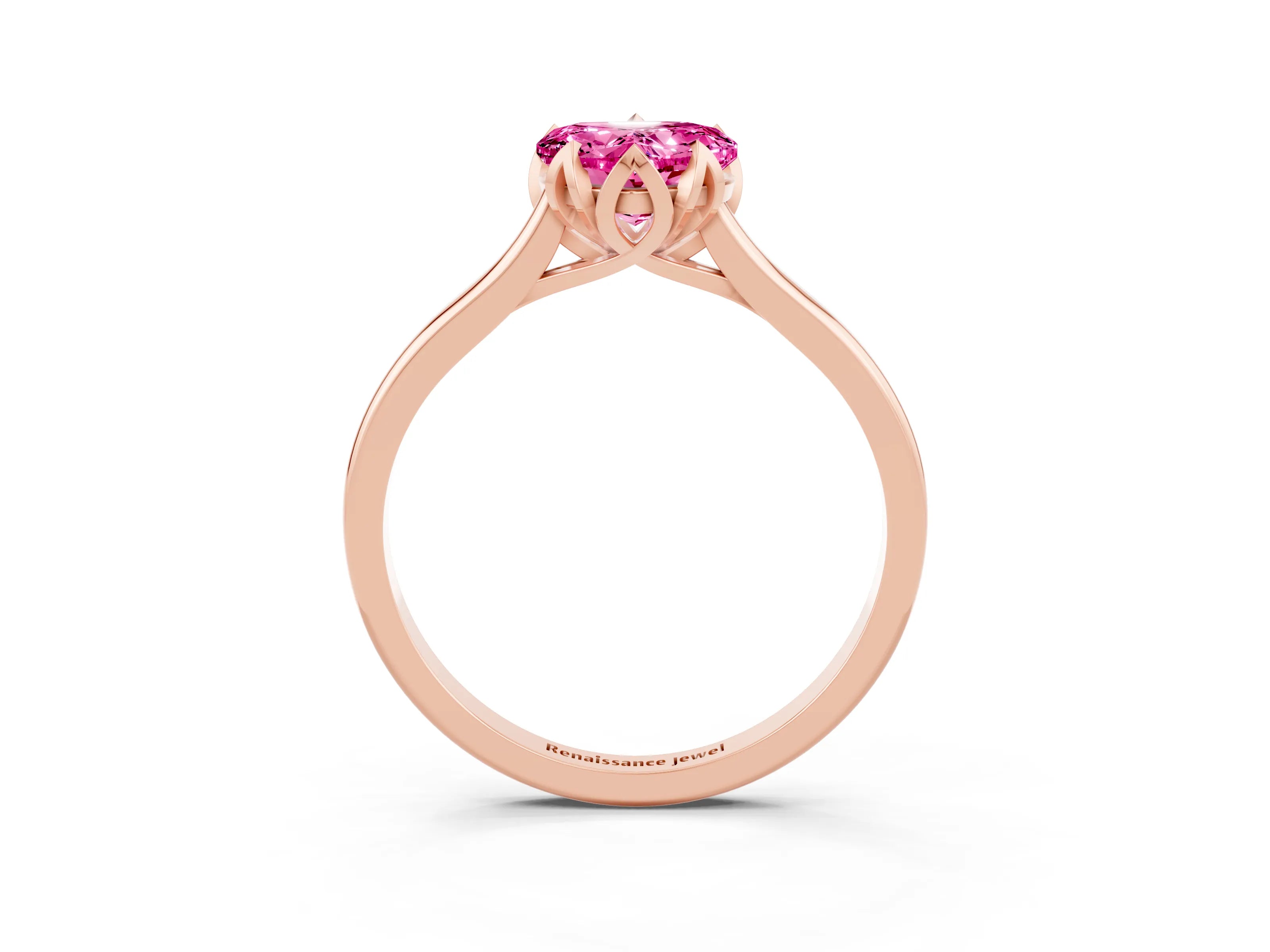 Rose gold Heart Cut Pink Sapphire Solitaire Ring with Flower Prong Setting and Classic Band_15