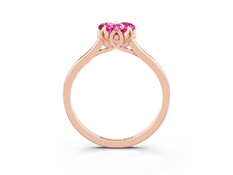 Rose gold Heart Cut Pink Sapphire Solitaire Ring with Flower Prong Setting and Classic Band_15