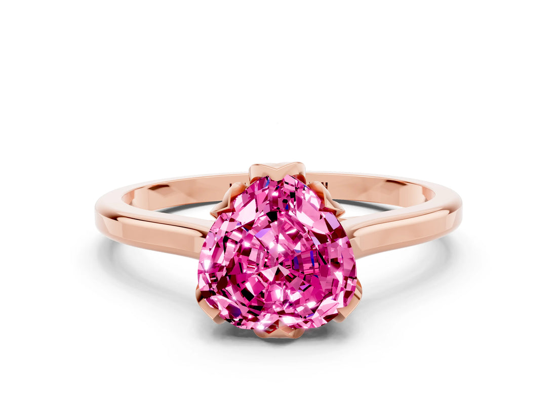 Rose gold Heart Cut Pink Sapphire Solitaire Ring with Flower Prong Setting and Classic Band_36