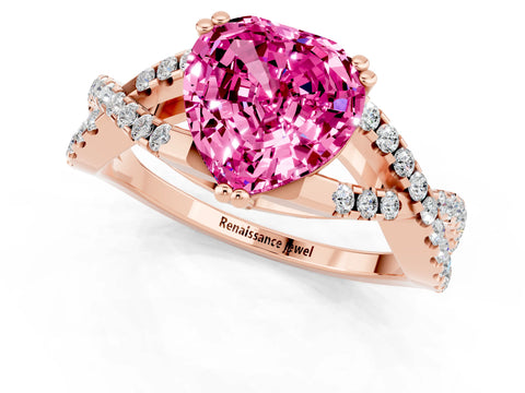 Rose gold Heart Cut Pink Sapphire Solitaire Ring with Four-Prong Setting and Twisted Pavé Band_13