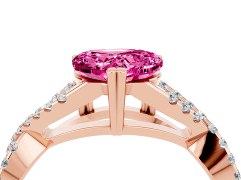 Rose gold Heart Cut Pink Sapphire Solitaire Ring with Four-Prong Setting and Twisted Pavé Band_16