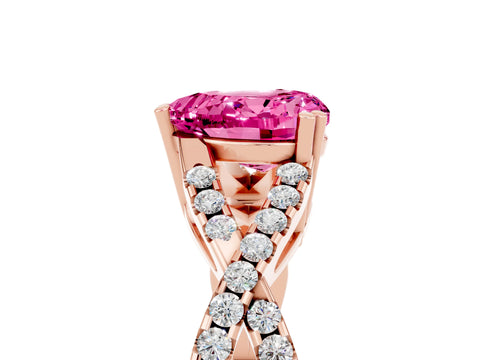 Rose gold Heart Cut Pink Sapphire Solitaire Ring with Four-Prong Setting and Twisted Pavé Band_17