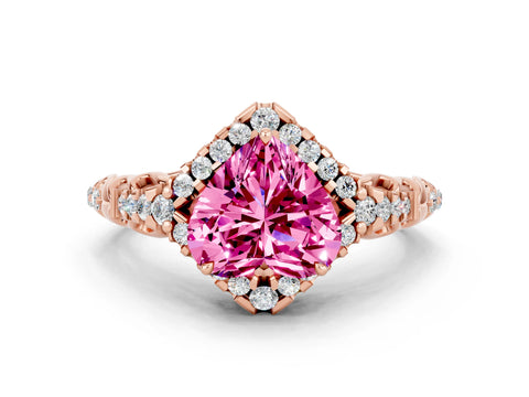 Rose gold Heart Cut Pink Sapphire Solitaire Ring with Hidden Halo and Pavé Band_12