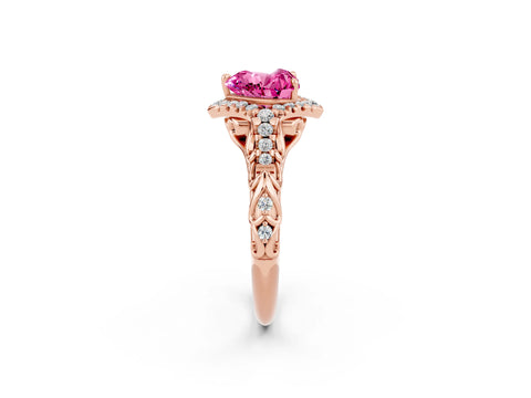 Rose gold Heart Cut Pink Sapphire Solitaire Ring with Hidden Halo and Pavé Band_14