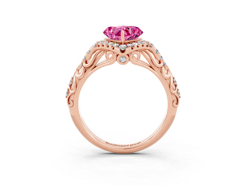 Rose gold Heart Cut Pink Sapphire Solitaire Ring with Hidden Halo and Pavé Band_15