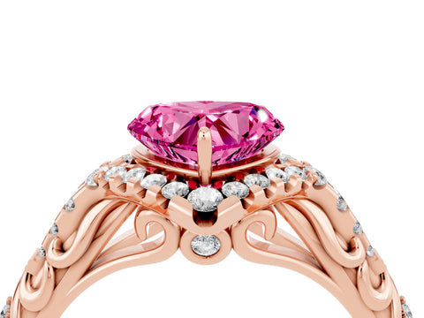 Rose gold Heart Cut Pink Sapphire Solitaire Ring with Hidden Halo and Pavé Band_16