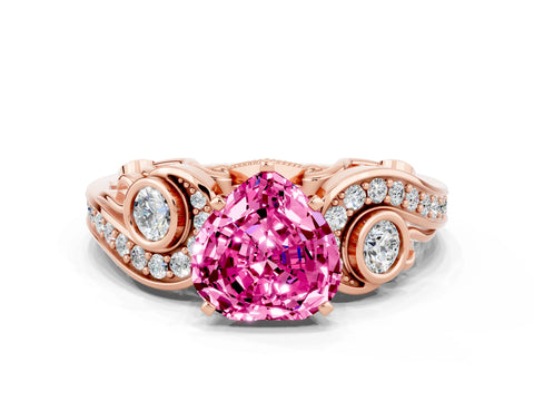 Rose gold Heart Cut Pink Sapphire Solitaire Ring with Milgrain Pavé Band and Four-Prong Setting_24