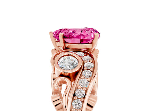 Rose gold Heart Cut Pink Sapphire Solitaire Ring with Milgrain Pavé Band and Four-Prong Setting_29