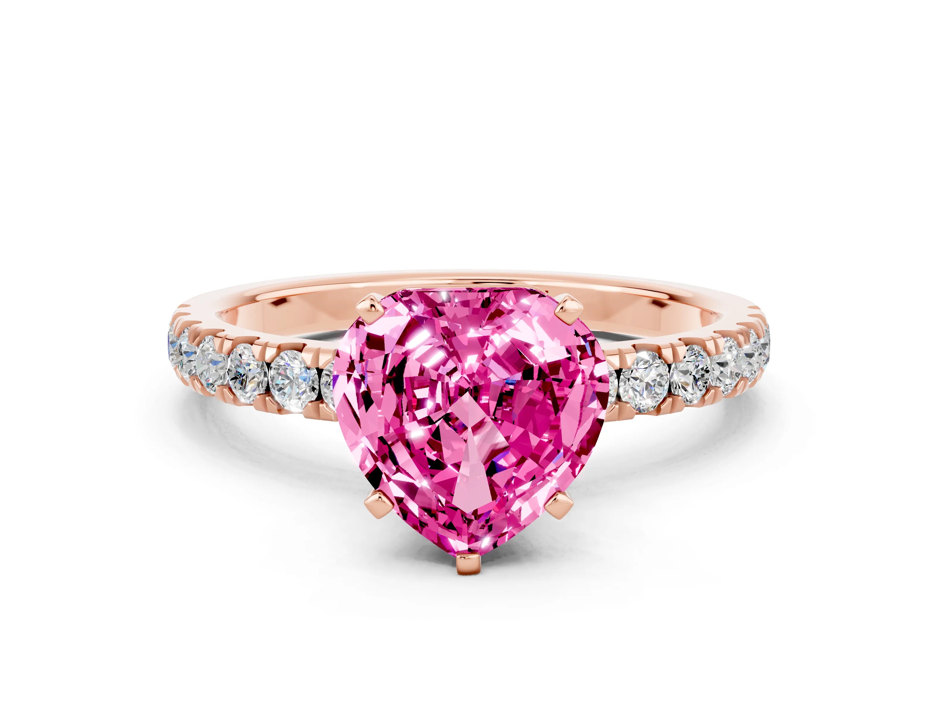 Rose gold Heart Cut Pink Sapphire Solitaire Ring with Pavé Accents and Four-Prong Setting_24