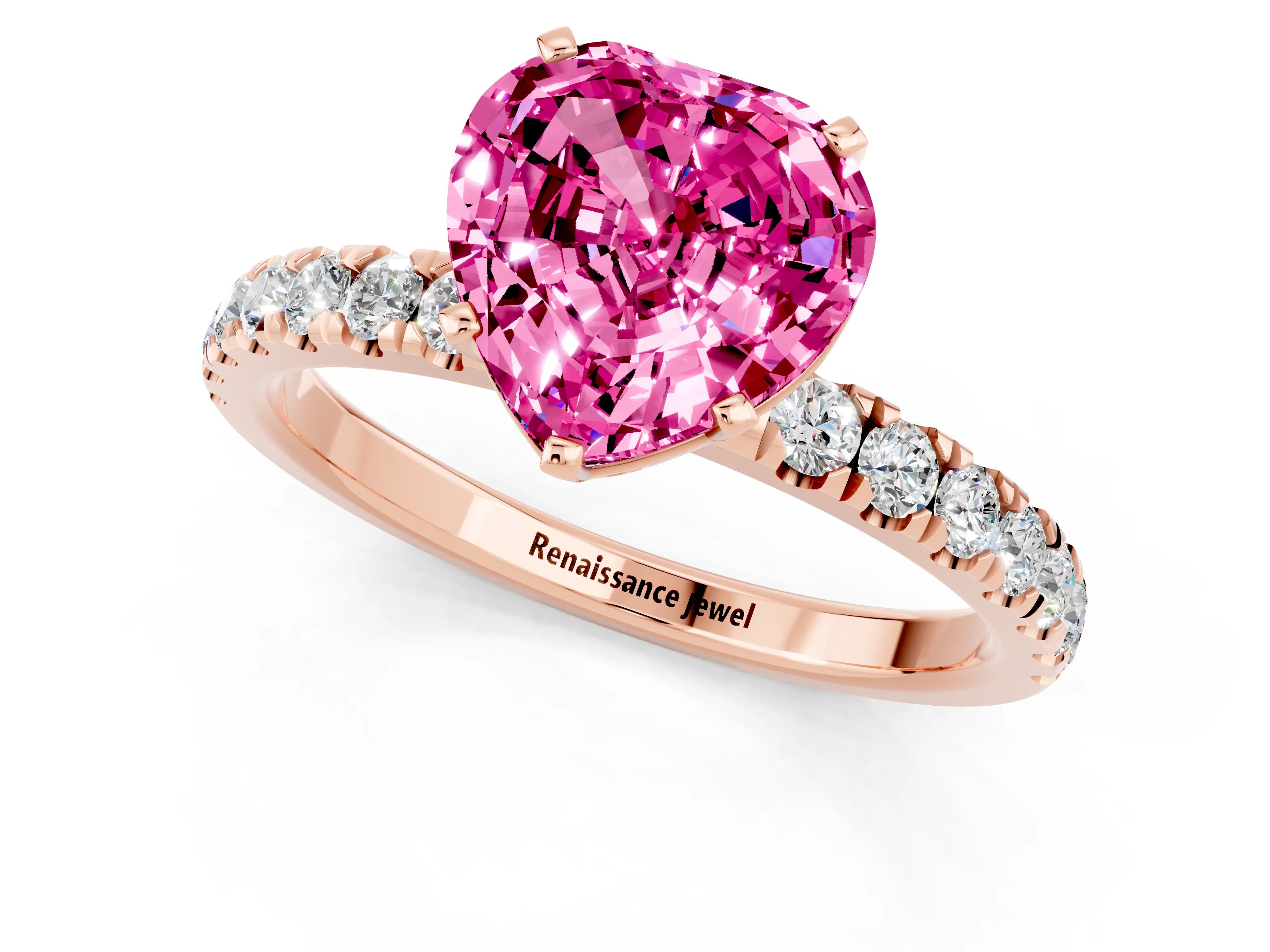 Rose gold Heart Cut Pink Sapphire Solitaire Ring with Pavé Accents and Four-Prong Setting_25