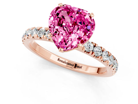Rose gold Heart Cut Pink Sapphire Solitaire Ring with Pavé Accents and Four-Prong Setting_25
