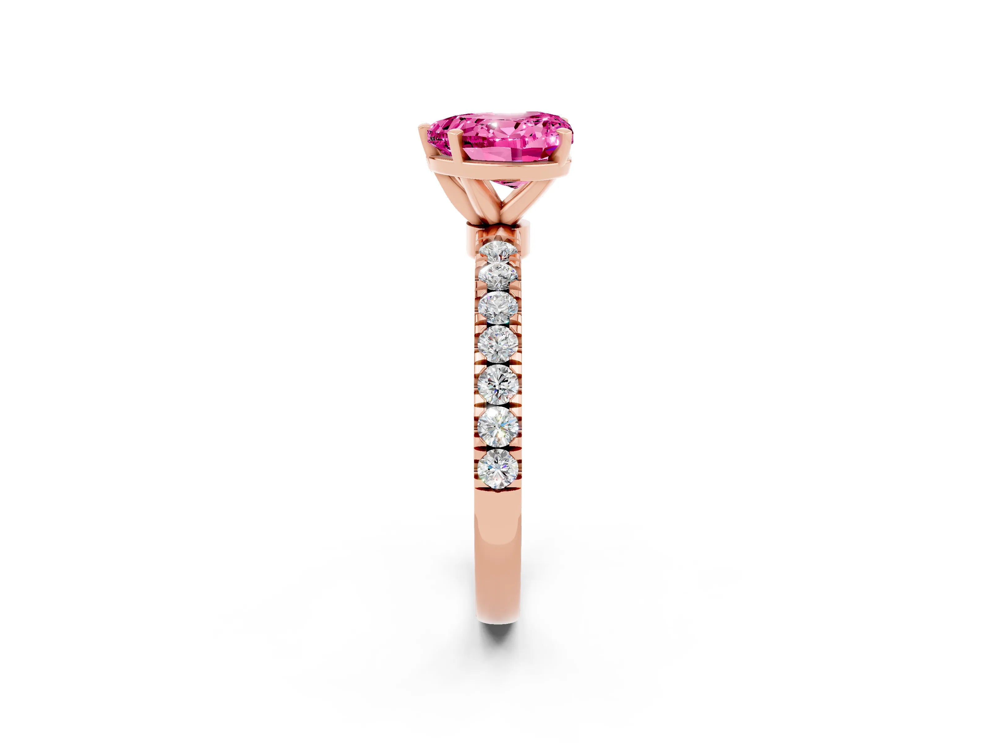 Rose gold Heart Cut Pink Sapphire Solitaire Ring with Pavé Accents and Four-Prong Setting_26