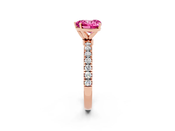 Rose gold Heart Cut Pink Sapphire Solitaire Ring with Pavé Accents and Four-Prong Setting
